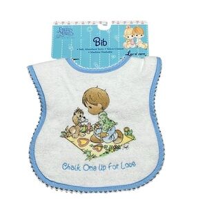 Vintage Precious Moments Embroidered Blue Bib